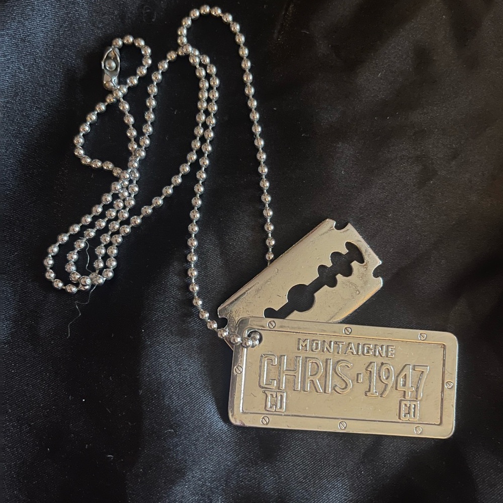 Vintage Christian Dior Silver Chain Dog Tag Necklace
